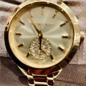 Authentic Michael Kors Gold Tone Watch with Crystal Details